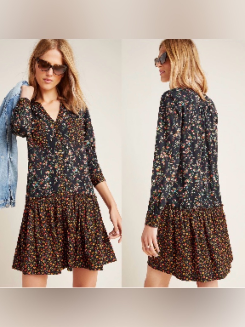 Anthropologie Maeve Marlie Boho Cottagecore Whimsigoth V neck mini Dress Sz 6